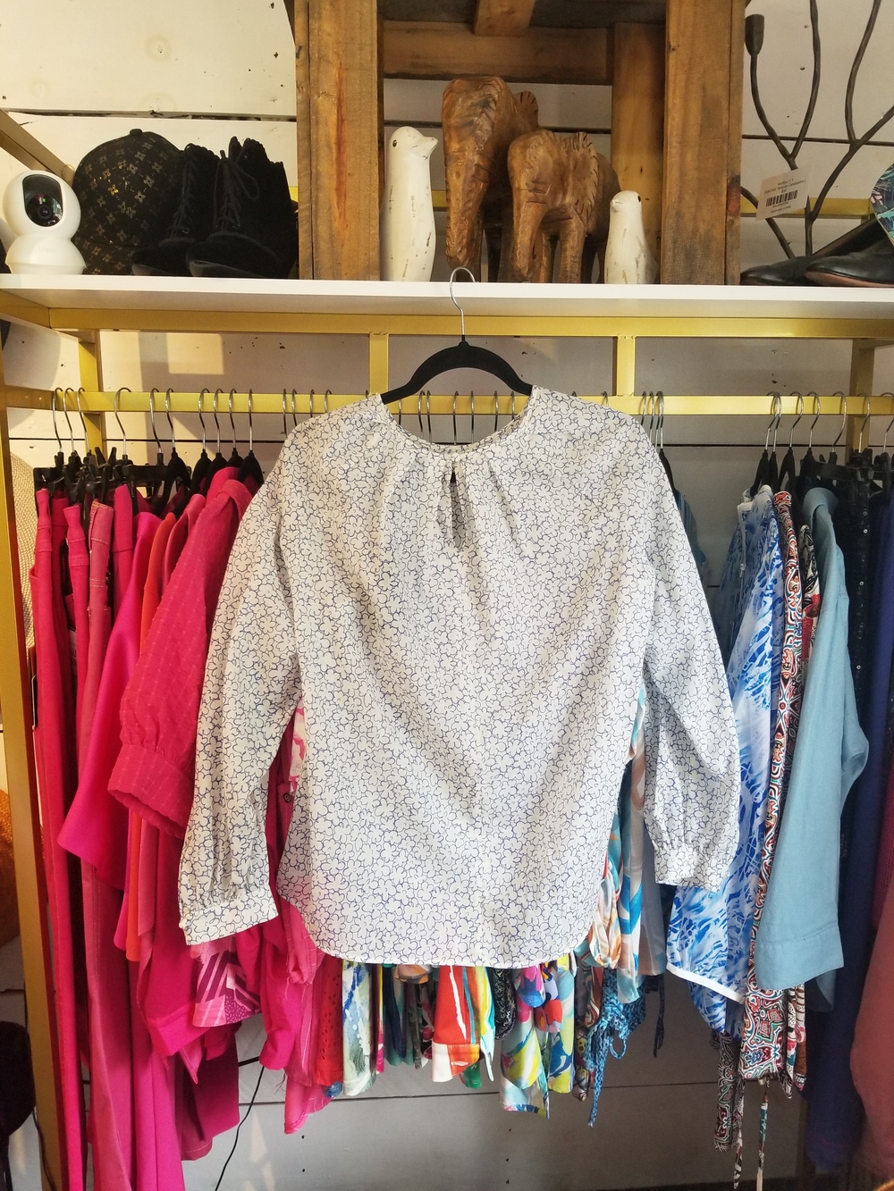 Women's Light Blue Floral Keyhole Blouse